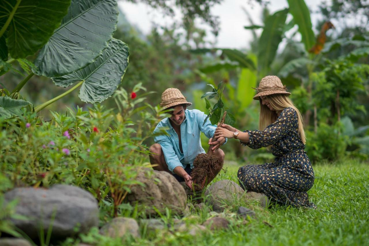 와파 디 우메 시데멘 외부 사진 A farmer and a volunteer in the garden of the Green Village